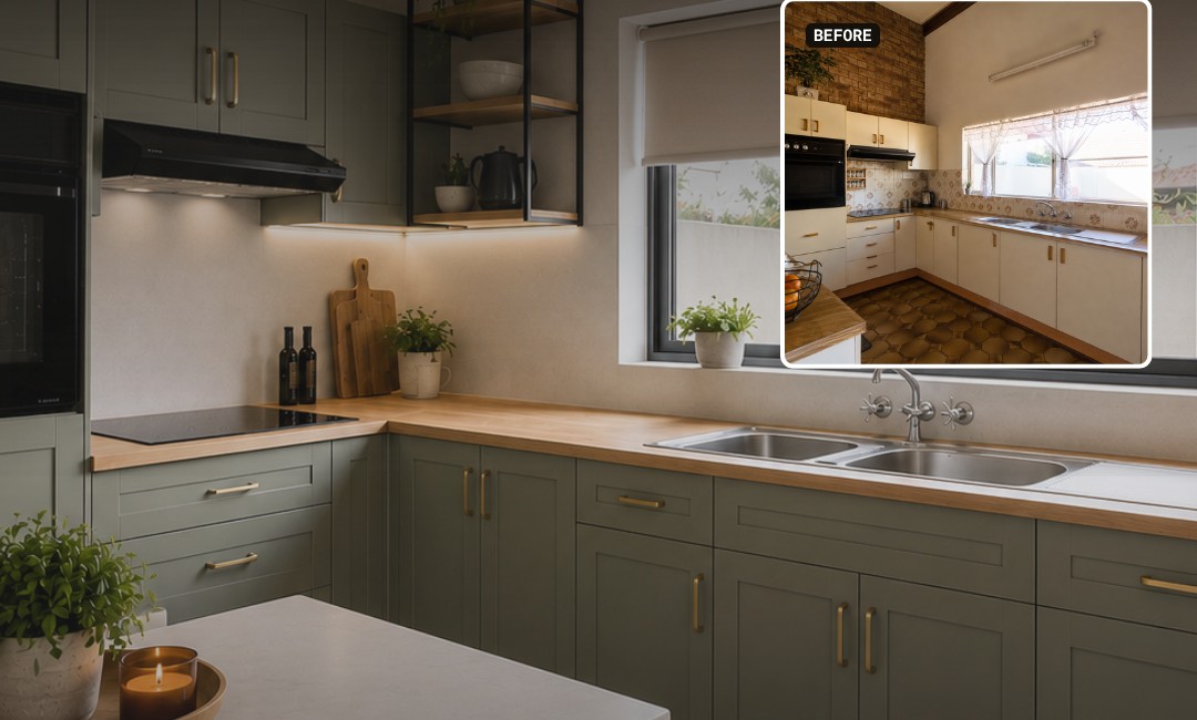 Modern renovated kitchen with warm finishes